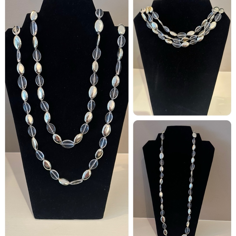 Elegant Clear and Gold Beaded Long Necklace 29”